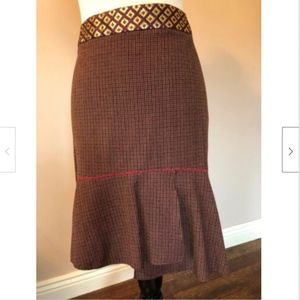 BLUMARINE Gold Trimmed Wool Tramped Skirt SZ 12